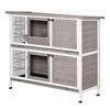 Conigliera in legno massello, 2 livelli, tetto apribile con mangiatoia, vassoi scorrevoli, 4 porte, 122 x 50 x 101 cm, grigio e bianco