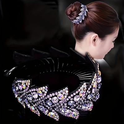 1pc Large Sparkly Rhinestone Plastic Banana Hair Claw, Strong Grip for Ponytail & Bun, Elegant Hair Accessory for Women