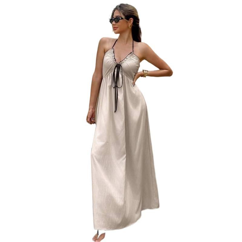 European summer new vacation leisure temperament backless neck V-neck sleeveless long dress