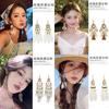 European and American Beige Oil Drop Flower Feather Rice Bead Fringed Earrings Temperament Earrings Bohemian Earrings