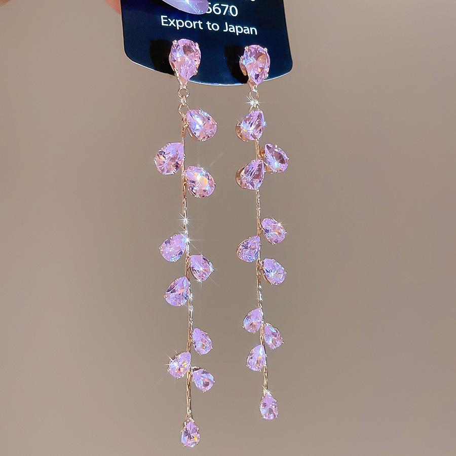 Silver Needle Zirconia Stud Tassel Earrings - Chinese Retro Design, Light Luxury, High-End Style.