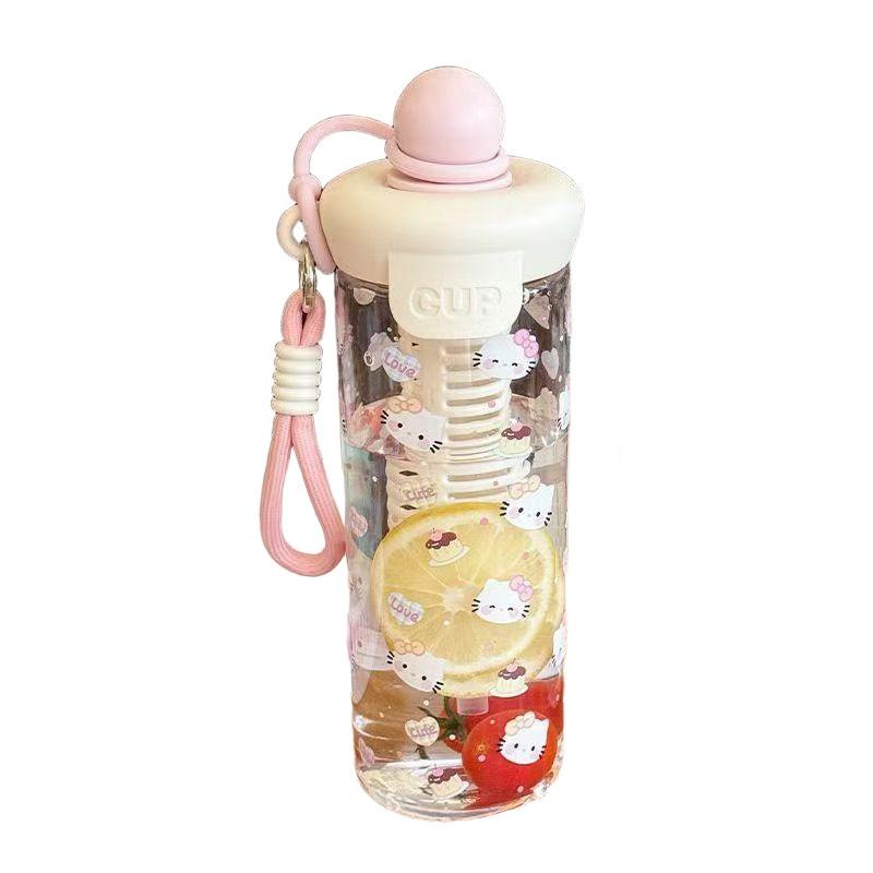 Portable Cartoon Water Straw Cup Cute 750ML High-Capacity With Pendant Water Bottle Drinking Cup for Office Workers Girls Children