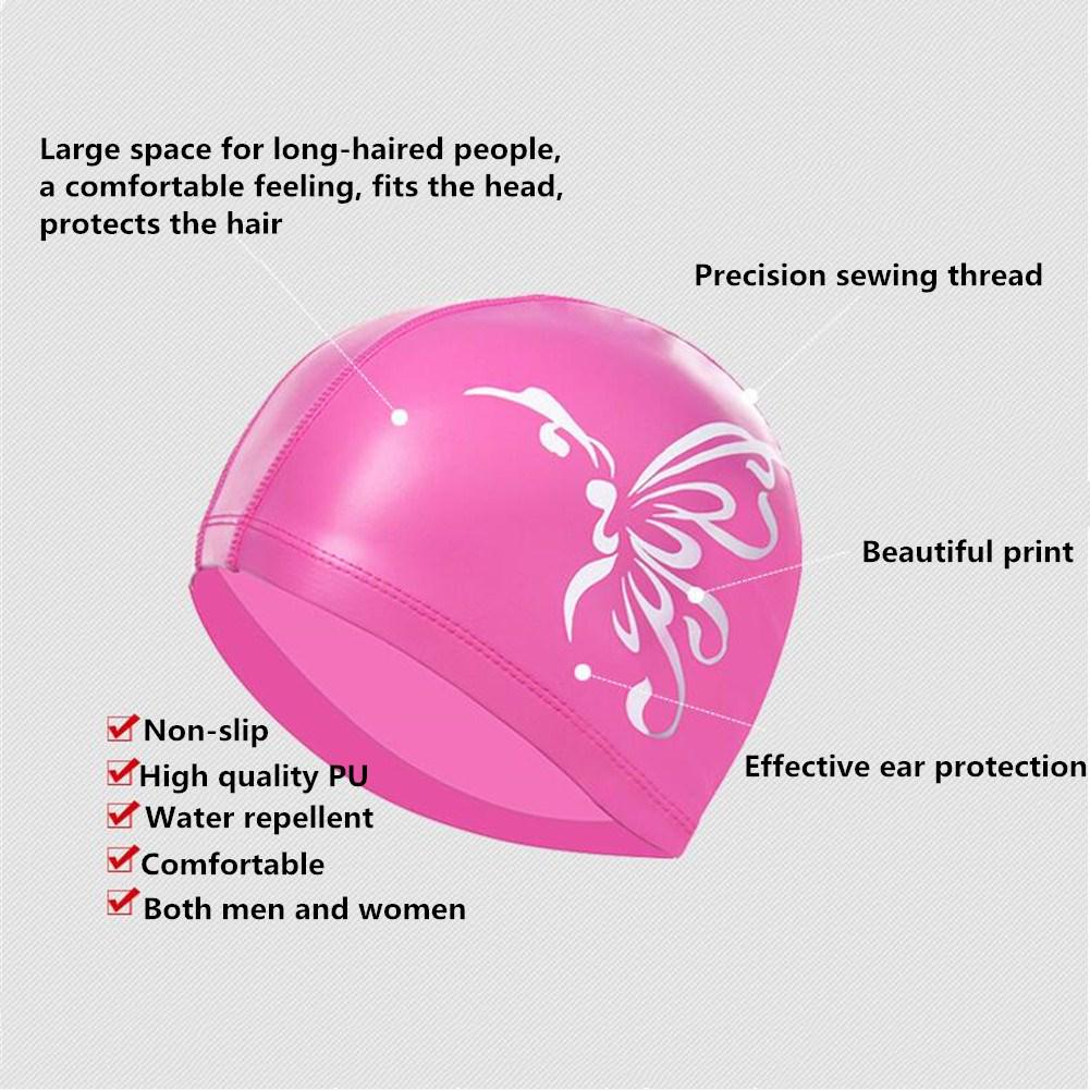 Men Women PU High Elastic Long Hair Waterproof Sunscreen Swimming Cap