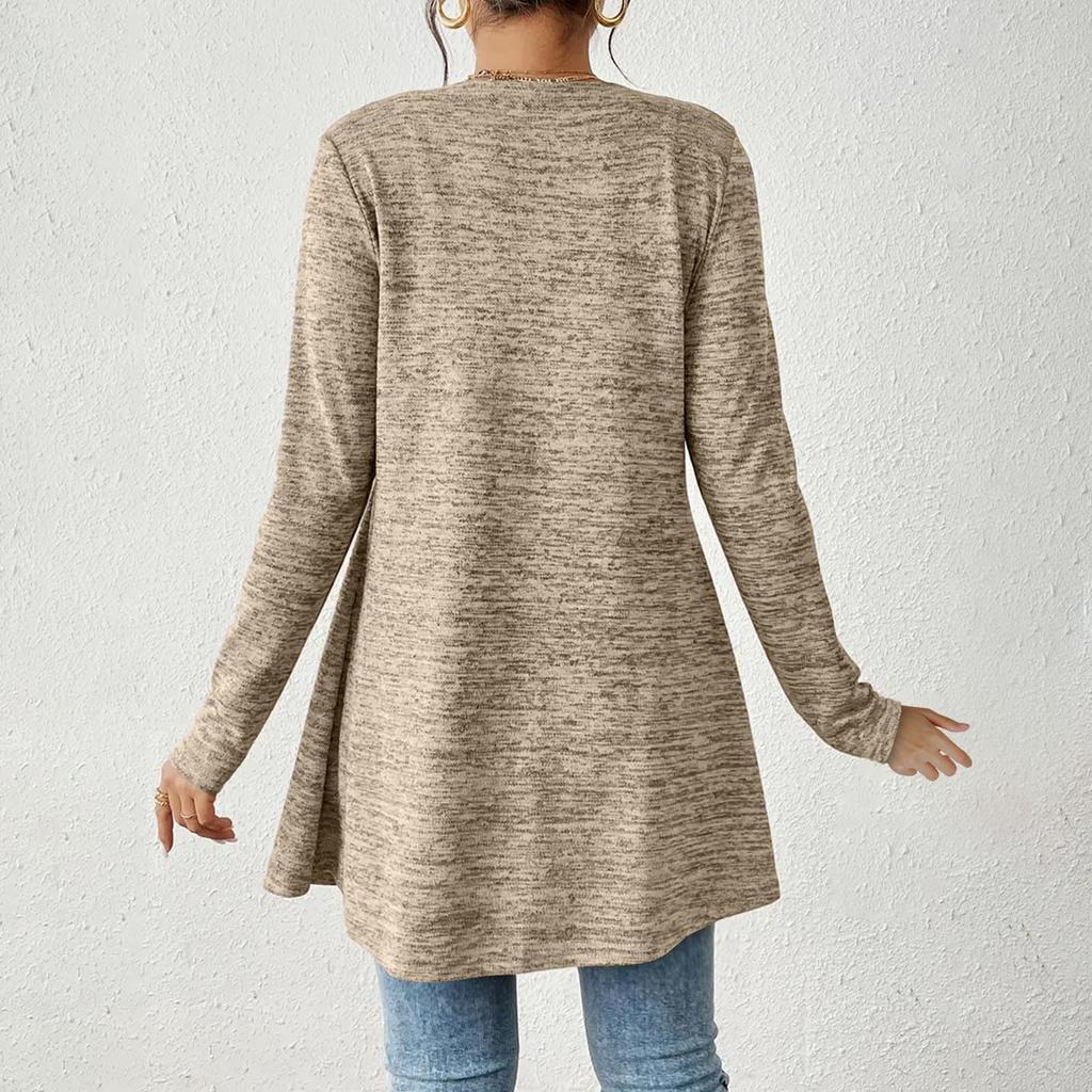 Women's Fashion Solid Color Long Sleeve Tie Casual Loose Cardigan Tops Jacket