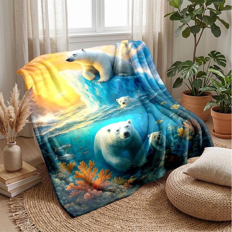 Polar Bear Sleeping on Moon Theme blanket Lightweight Warm Flannel Blanket Decorative Throw Blanket for Home Decoration