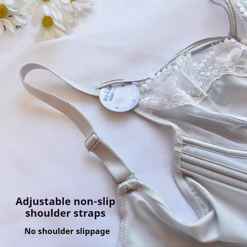 Large Bust-slimming French Bra for Women with Soft Underwire Ultra-thin Lace and Crystal Cups