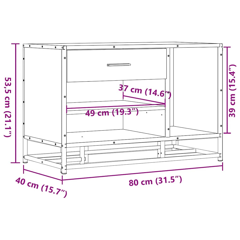 Shoe Bench Smoked Oak 80x40x53.5 cm Wood Based Panel and Metal