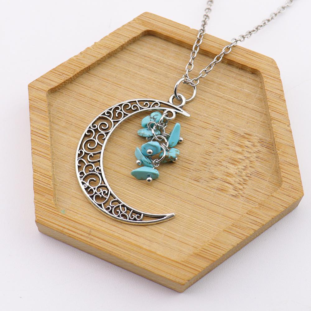Handmade Crochet Moon Crystal Tassel Grape Cluster Natural Stone Necklace