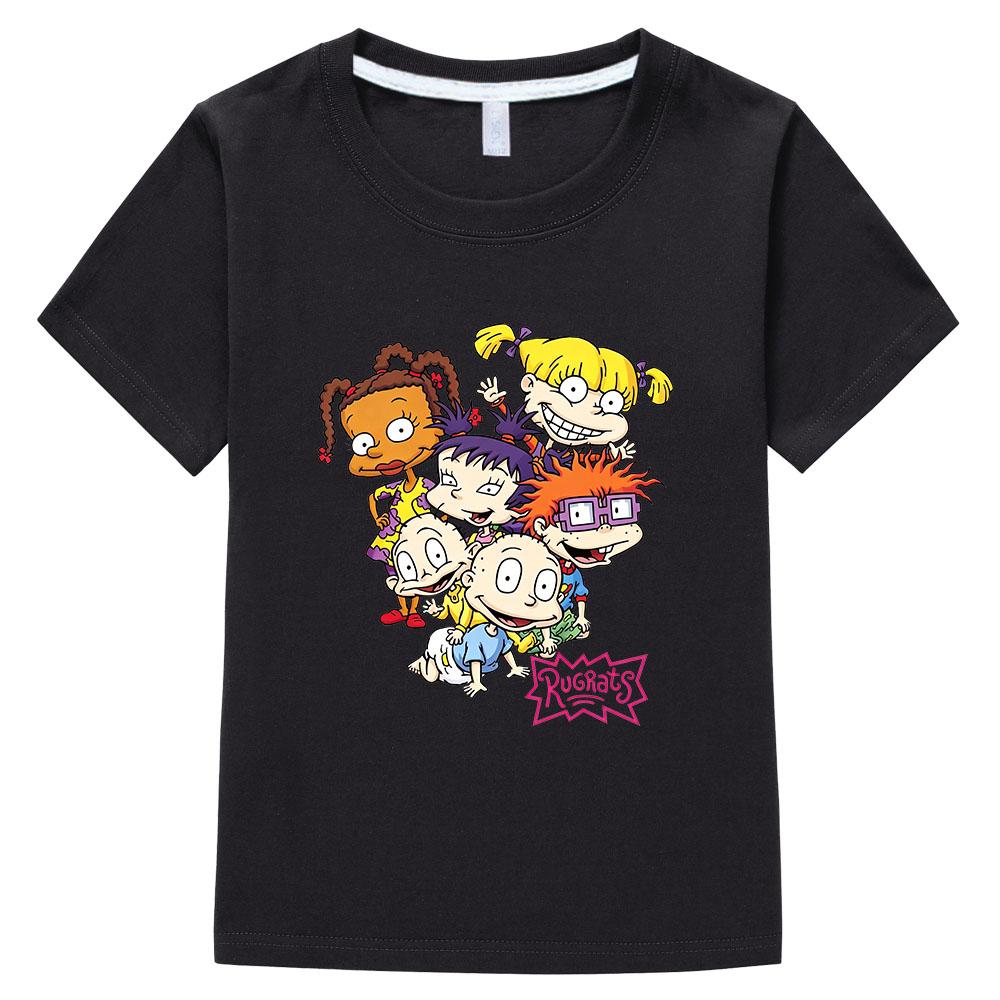 Rugrats 100% Cotton Cartoon Print Children s T-Shirt Casual Cute Boys Tees Girls Tops Kids Retro O-Neck Short Sleeve Summer Wear 100 чёрный