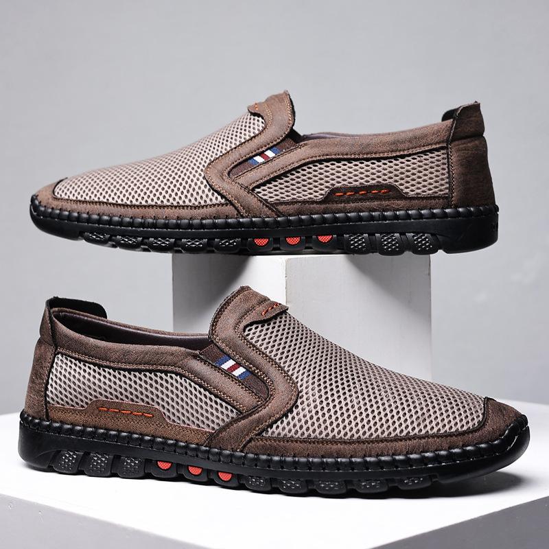 

2025 summer new men s shoes breathable hollow cloth shoes middle-aged and elderly father shoes casual shoes 44 коричневый