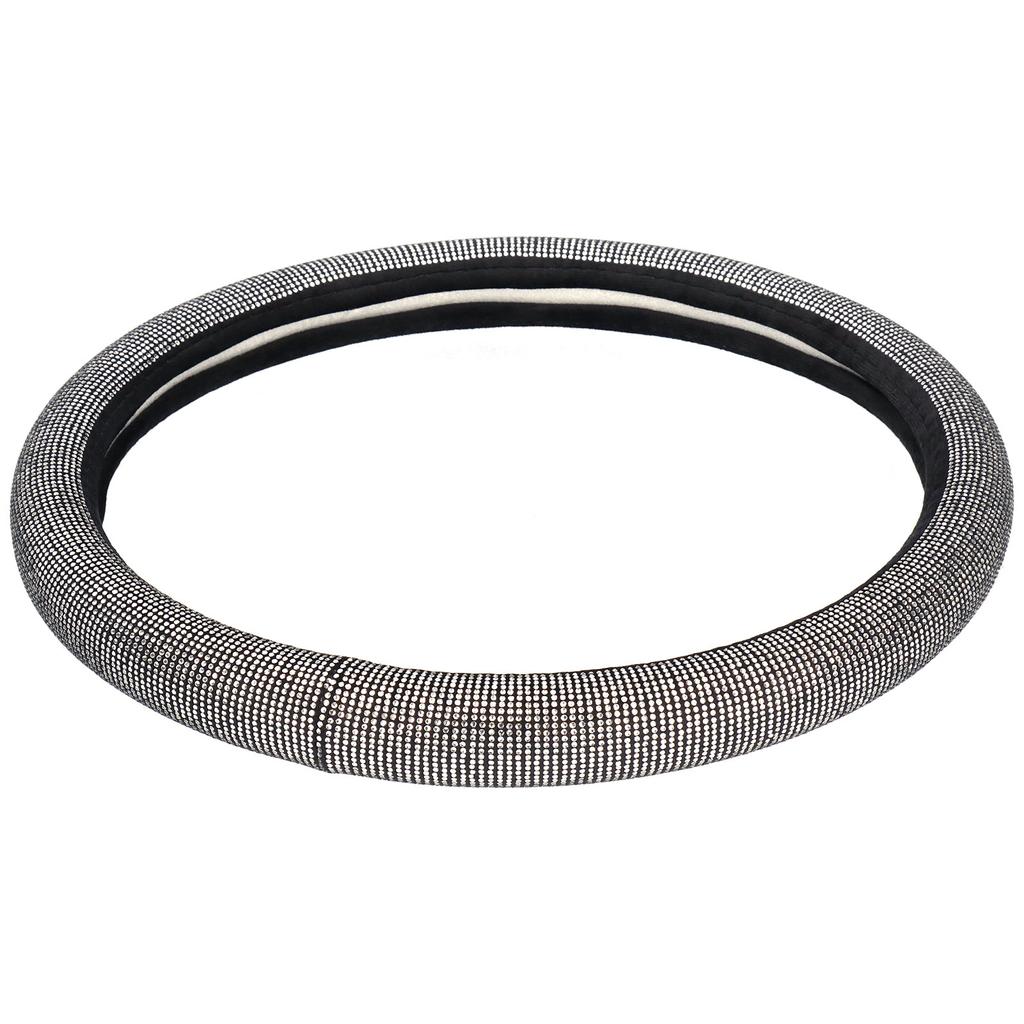 Steering Wheel Cover Rhinestone Artificial Leather Universal 14.5‑15in Decoration for Woman Girl