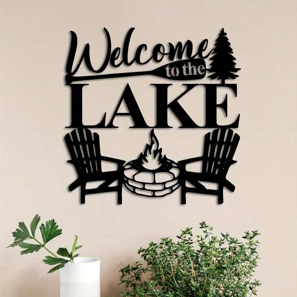 Vintage Welcome To The Lake Metal Sign Wall Art Decor Rustic Cabin Gift