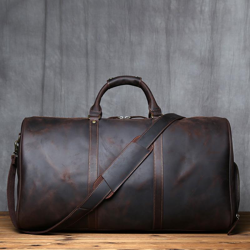 NZPJ Vintage Genuine Leather Men's Travel Bag Original Natural Cowhide Handbag Crazy Horse Leather Crossbody Bag Computer Bag