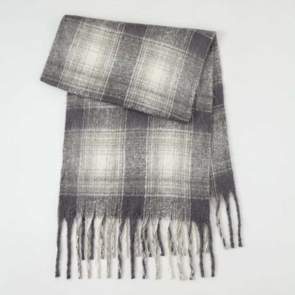 Winter Mohair Plaid Fringed Scarf Women's Thickened Warm High-end Scarf Simple Versatile Fashion Scarf