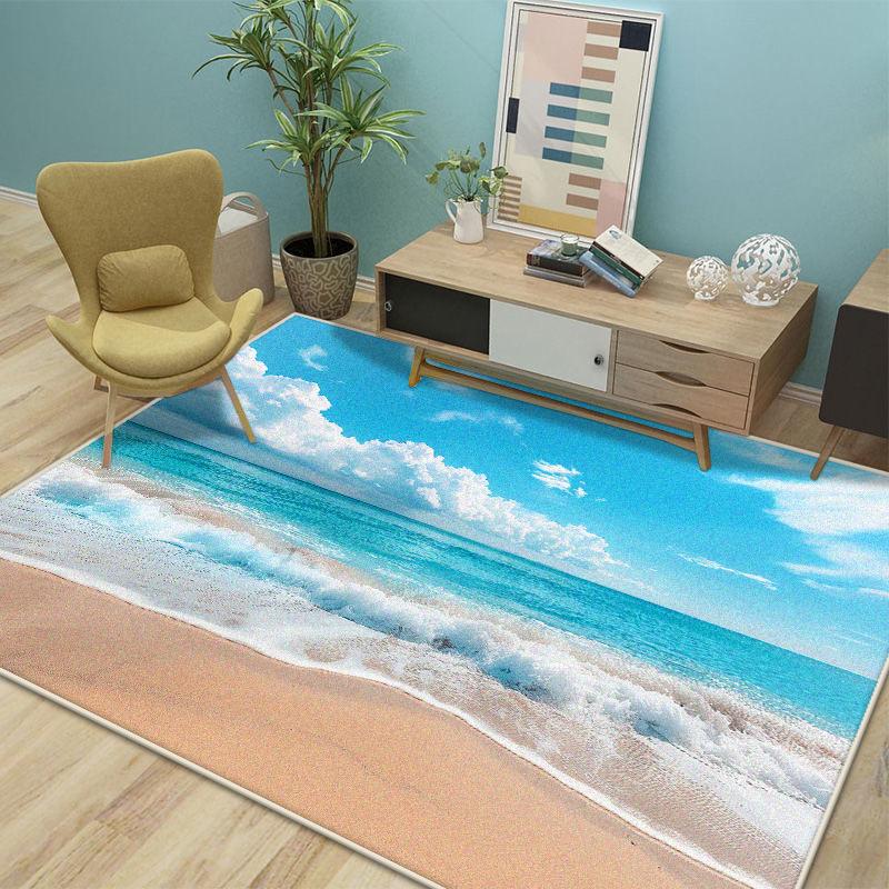 Modern Style Beach Living Room Carpet Antiskid Bedroom Decoration 3D Rug Lint-free Soft Entrance Door Mat Easy Clean Washable