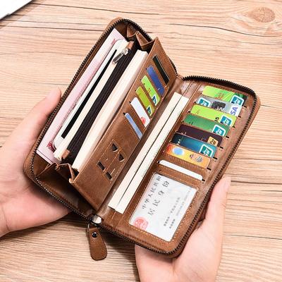 Cartera de hombre, cartera larga con cremallera, cartera de negocios simple, tarjetero multifunción, bolso de mano de gran capacidad, bolso para teléfono móvil.