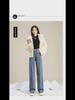 Women's Plush High-Waist Wide-Leg Jeans - Slim, Warm, All-Match Loose Straight Fit for Autumn/Winter