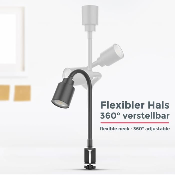 Lampe De Lecture LED - B.K.LICHT - Pivotante - Bras Flexible - Noir - 5W 3000K
