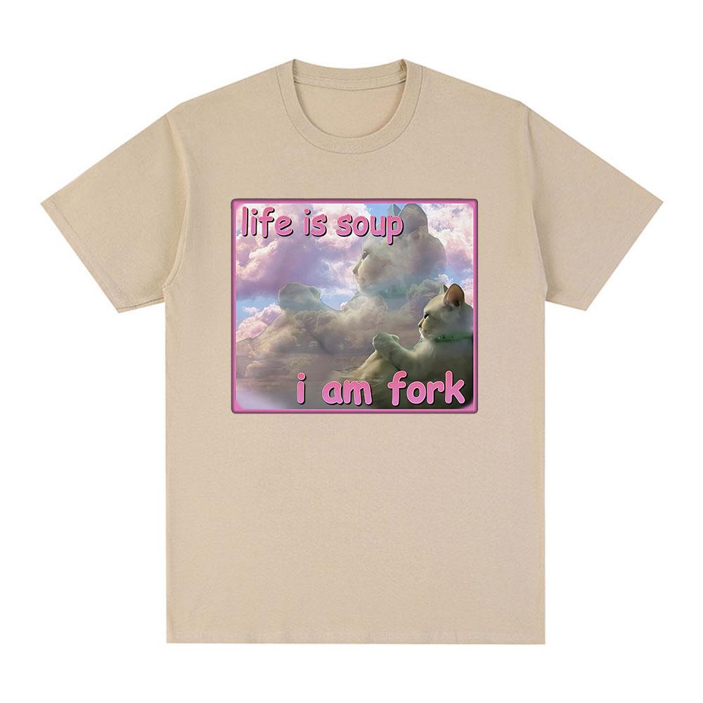 

Жизнь — суп, я — вилка, смешная футболка с мемом про кота, мужская, женская, модная, повседневная, 100% хлопок, с коротким рукавом, оверсайз, топы XXXL хаки