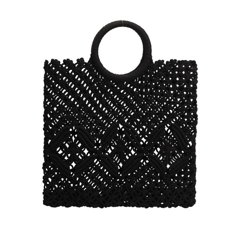 

New Braid Solid Color Hollow Out Large Capacity Knit Top-Handle Bags Hot Sale Fashion Versatile Handbag for Beach & Daily Use чёрный