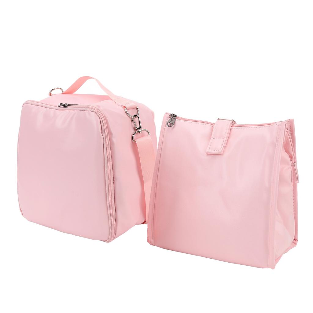 2 Pieces Insulated Lunch Bags PU PVC Waterproof Reusable Leakproof Large Capacity Lunch Handbag with Shoudler Strap Pink