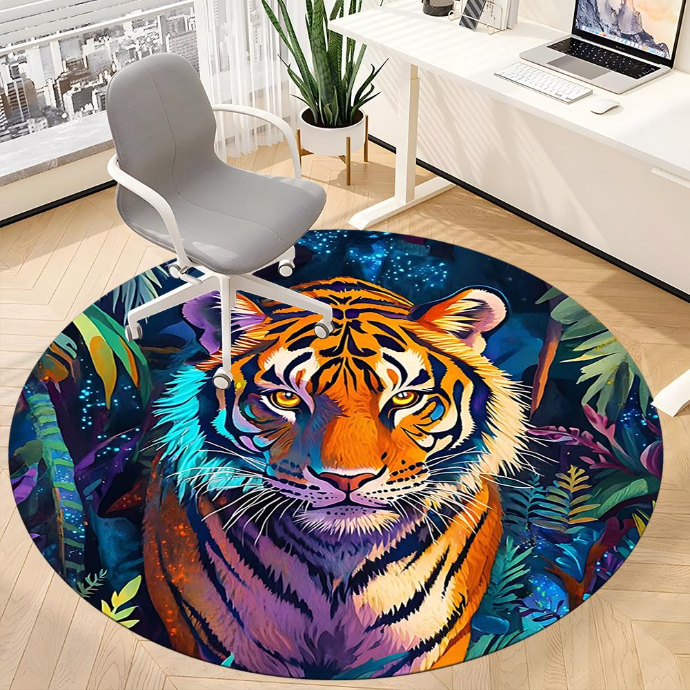 1PC Tiger Jungle Office Round Area Rug,  Mat Suitable ForOffice, Under Office Chairs Bedroom Living Room Home Decor, Room Deco