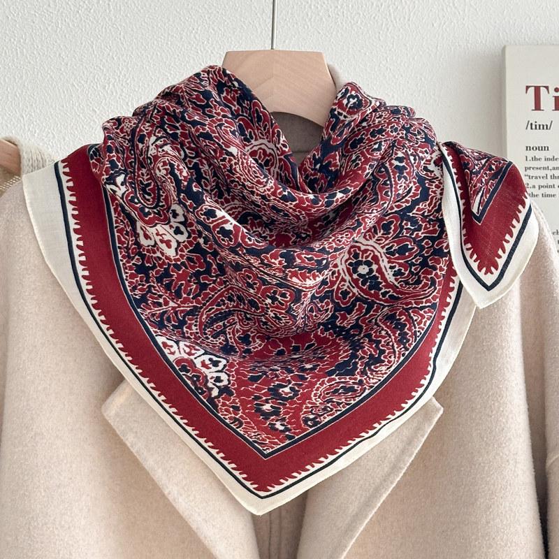 71 Series Neck Cashew Flower Square Scarf Silk Scarf Female Korean Version Versatile Literary and Retro Neck Protection Decorative Small Scarf