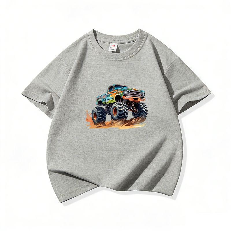 Kids Cotton T Shirt Bold Multicolor Offroad SUV Print Crew Neck Short Sleeve Tee Casual Boys Girls Summer Tops