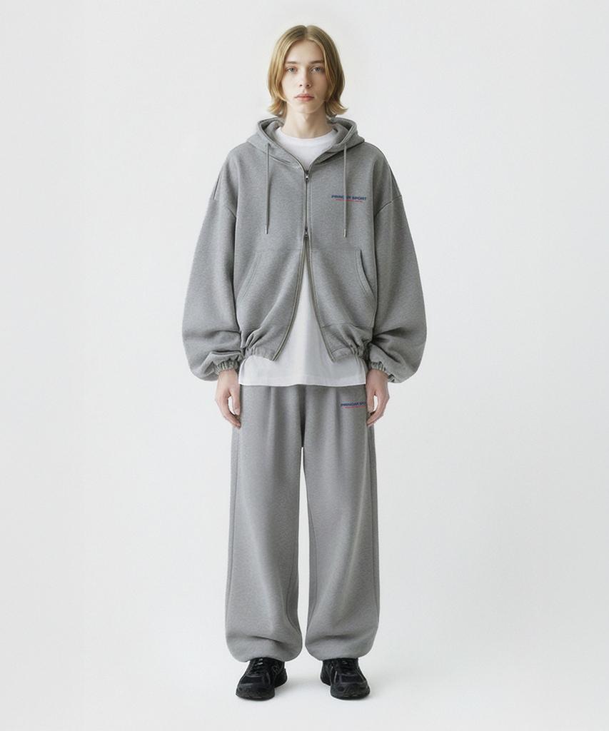 PRINOAR [Fleece Lined] Small Sport String One-Pleat Wide Pants - Melange
