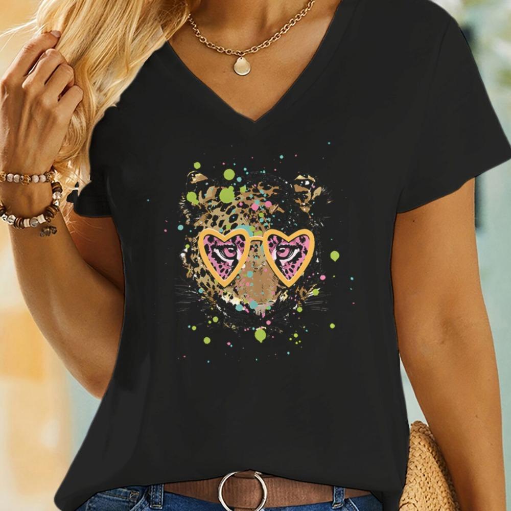 

Leopard Print Love Top Women Funny Summer Girl Clothing Summer Casual Short Sleeves Tops Clothes Women Tshirt Streetwear S
