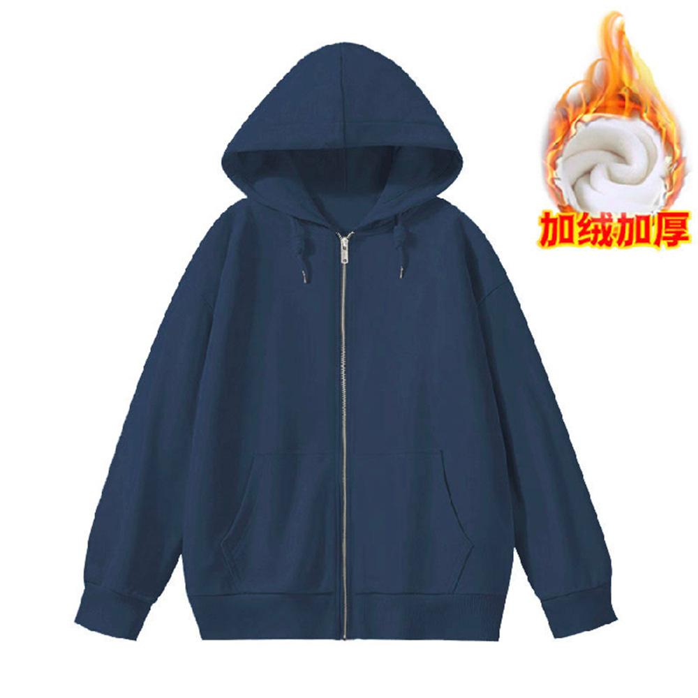 Women's Hood Collar Long Sleeve Zip Up Hoodie Loose Fit Minimalist Sweatshirt Jacket