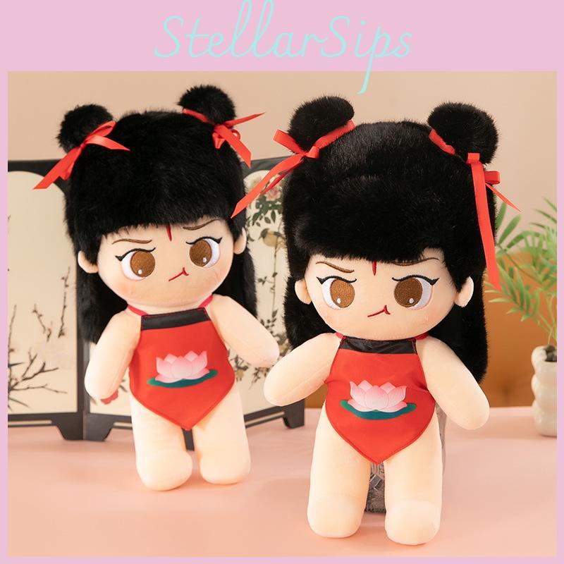 New Nezha Plush Toy Stuffed Doll With Red Braids Cushion Pillow Gift For Kids