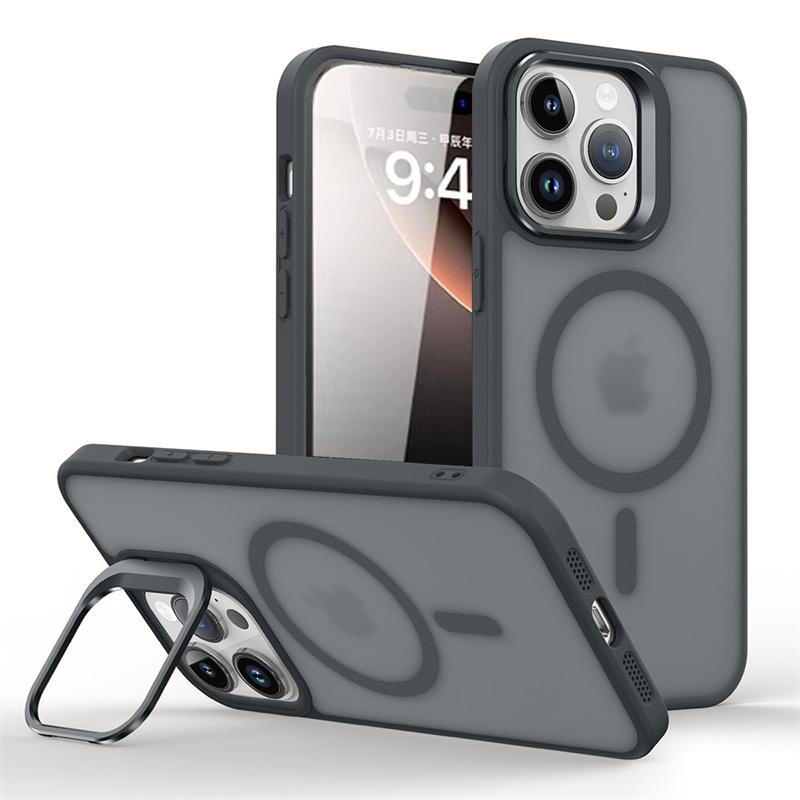

Metal Lens Protection Stand Phone Case For IPhone 16 15 12 13 14 11 Pro Max Plus Translucent Magnetic Matte Cover For Magsafe For iPhone 13