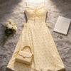 Women's Summer New Atmosphere Commuting Temperament Long Skirt French Yellow Floral Skirt Small Suspender Dress