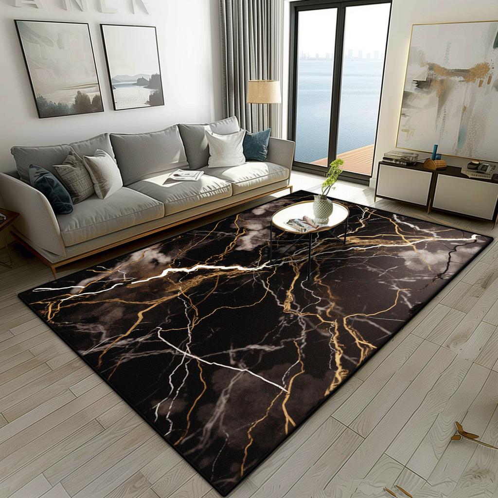 Modern Marble Style Living Room Carpet Luxury Decoration Bedroom Bedside Fluffy Soft Rug Easy Clean Sofa Tables Non-slip Mat