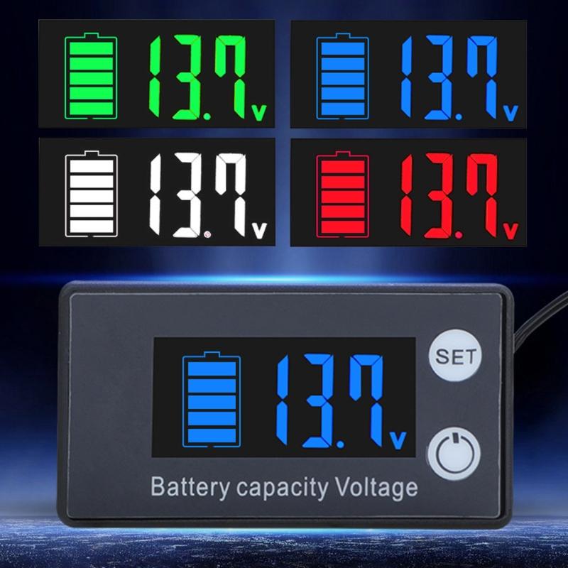 Battery Capacity Indicator Voltage Meter with LCD Display Backlight Waterproof Monitor Gauge Digital Voltmeter Meter
