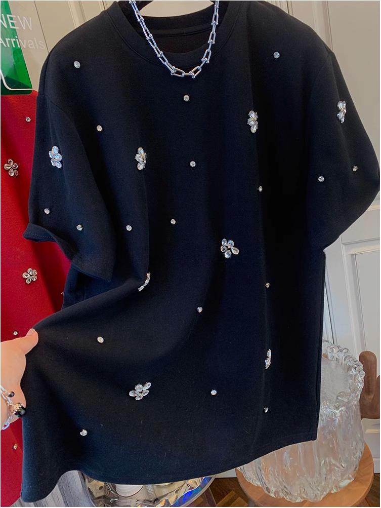 European Style Heavy-Duty Warm Brushed Short Sleeve Women's Base T-Shirt for Early Spring 2025