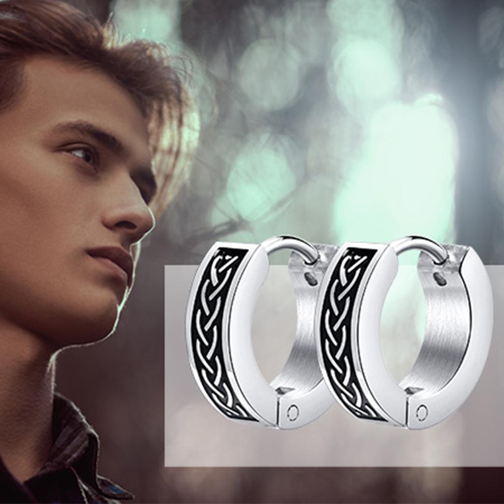 Pendientes de Aro Pequeños Huggie, Pendientes de Aro Gruesos Vikingos, Pendientes de Aro para Hombre, Acero Inoxidable Forma Redonda Círculo Joyería Retro para Hombre