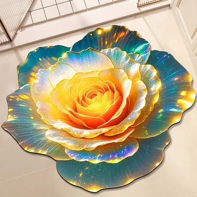 3D Visual Flower Rug Absorbent Floral Floor Mat with Anti-Slip Bottom Decorative Living Room Area Rug for Bedroom Bathroom Entryway
