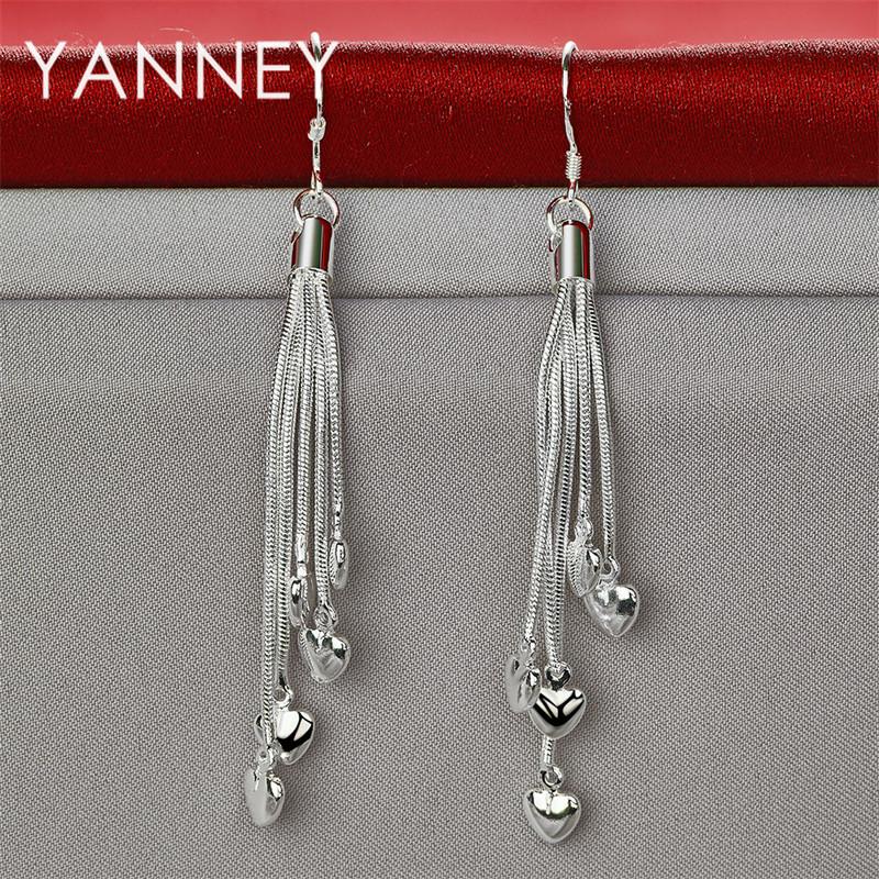 Exquisite 925 Sterling Silver Tassel Heart-Shaped Pendant Earrings for Women, Fashionable Wedding Jewelry Gift Accessories