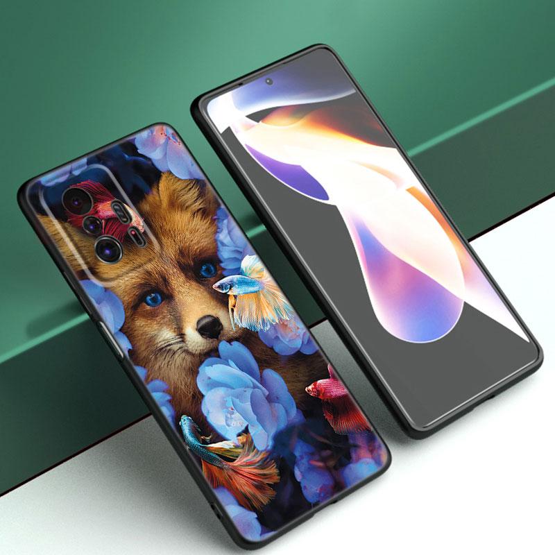 Animal Fox Wolf Flowers Phone Case For Xiaomi Mi A2 8 9 SE Note 10 10T 11 12 Lite 9T 11T 12S 12T Pro A3 6X 12X TPU Black Cover