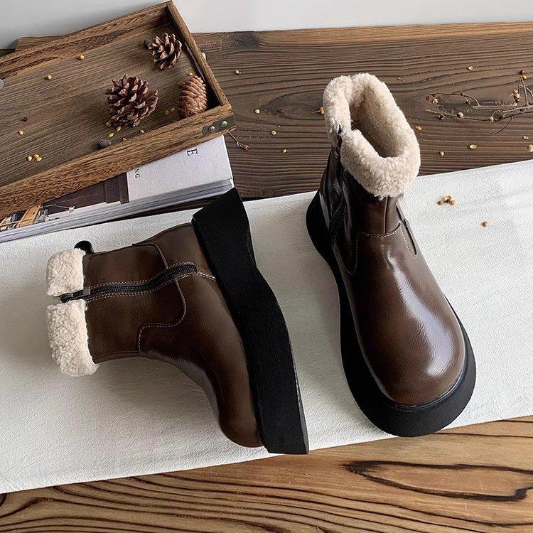 

Women s Soft Elastic Winter Warm Cold Padded Snow Boots Non-slip Wear Outdoor Leisure Sports Leather Waterproof Martin Cotton Boots 40