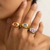 Multicolour Star Zircon Chunky Ring for Women Girl Luxury 18K Gold Plated Polished Round Finger Ring Fashion Zircon Gifts