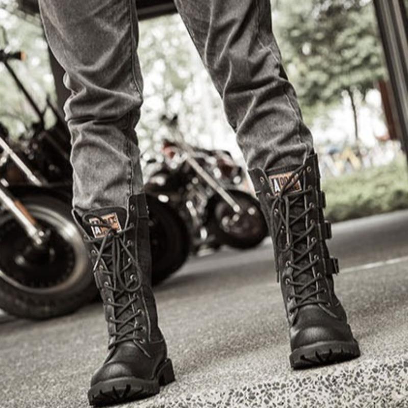 Fashion Men's High Top Platform Boots, Trendy Motorcycle Boots, Men's Inner Height Increasing Non-slip Military Boots Botas Para Hombre