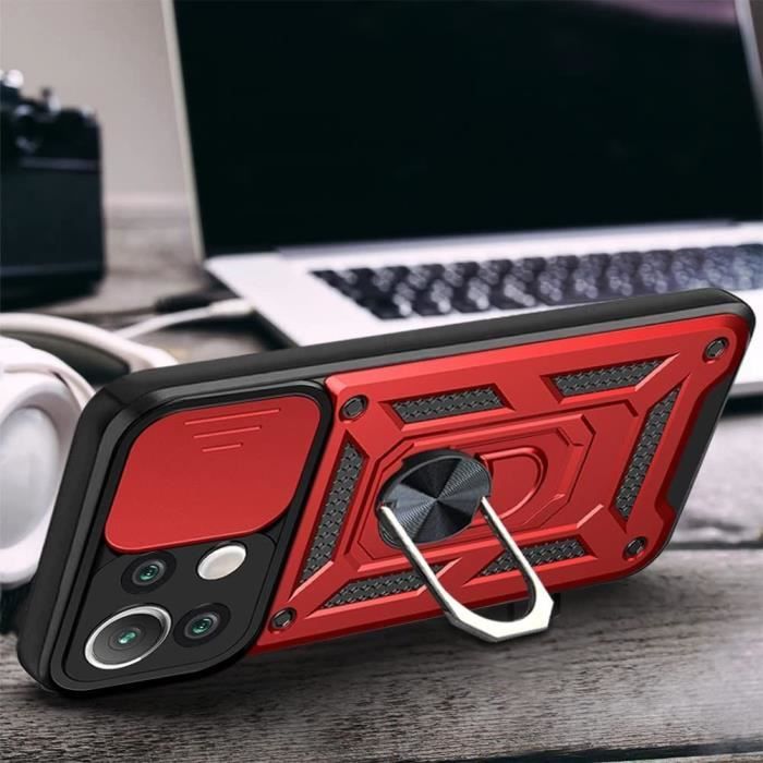 Protective Case - E.F.CONNECTION - Xiaomi 11 Lite 5G - Rigid - Red - 360° Ring Stand