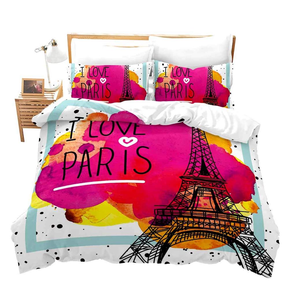 Eiffel Tower Duvet Cover Paris Tower Red Car Bedding French Style Home Decoration Grey Cityscape French Romantic Gift for Women