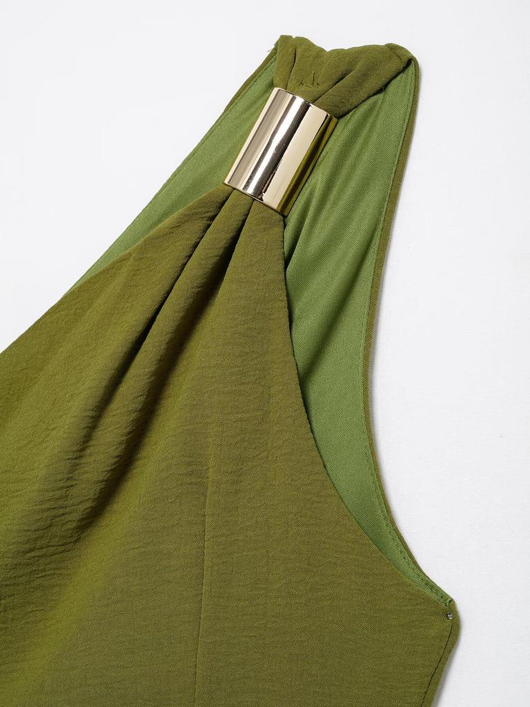 Women's Gold Embellished Asymmetrical Midi Dress - 2025 Spring European & American Style