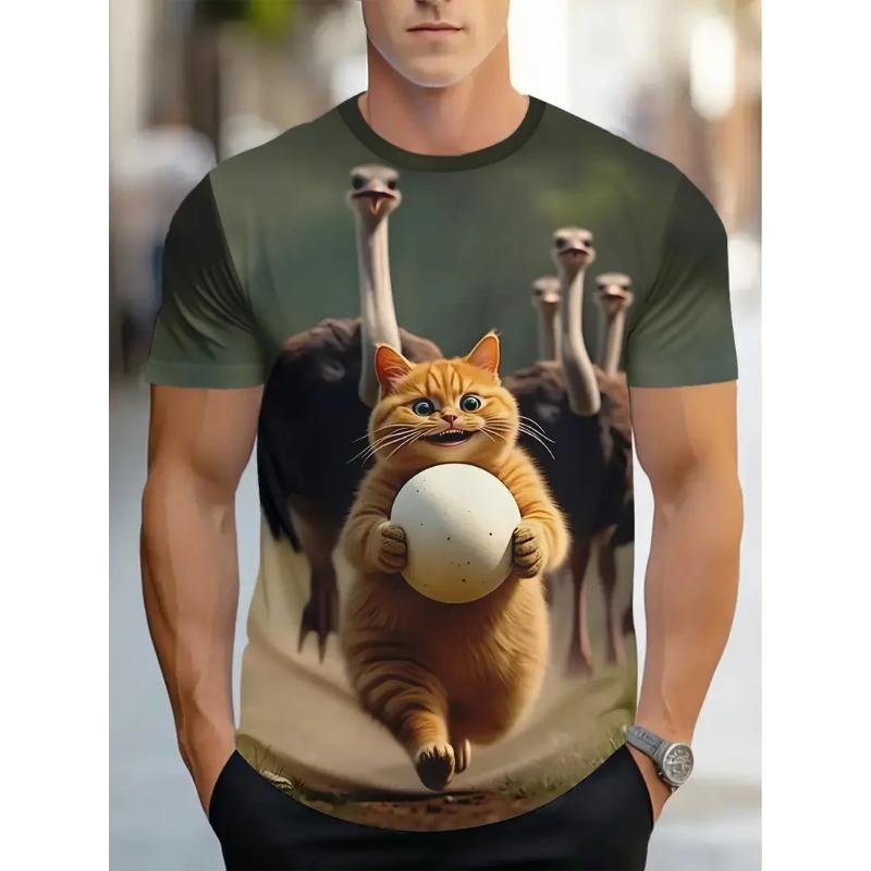 

Футболки с коротким рукавом с 3D-принтом и забавным кошачьим узором, креативный дизайн, круглый вырез, летние, для активного отдыха, мужские футболки 6XL