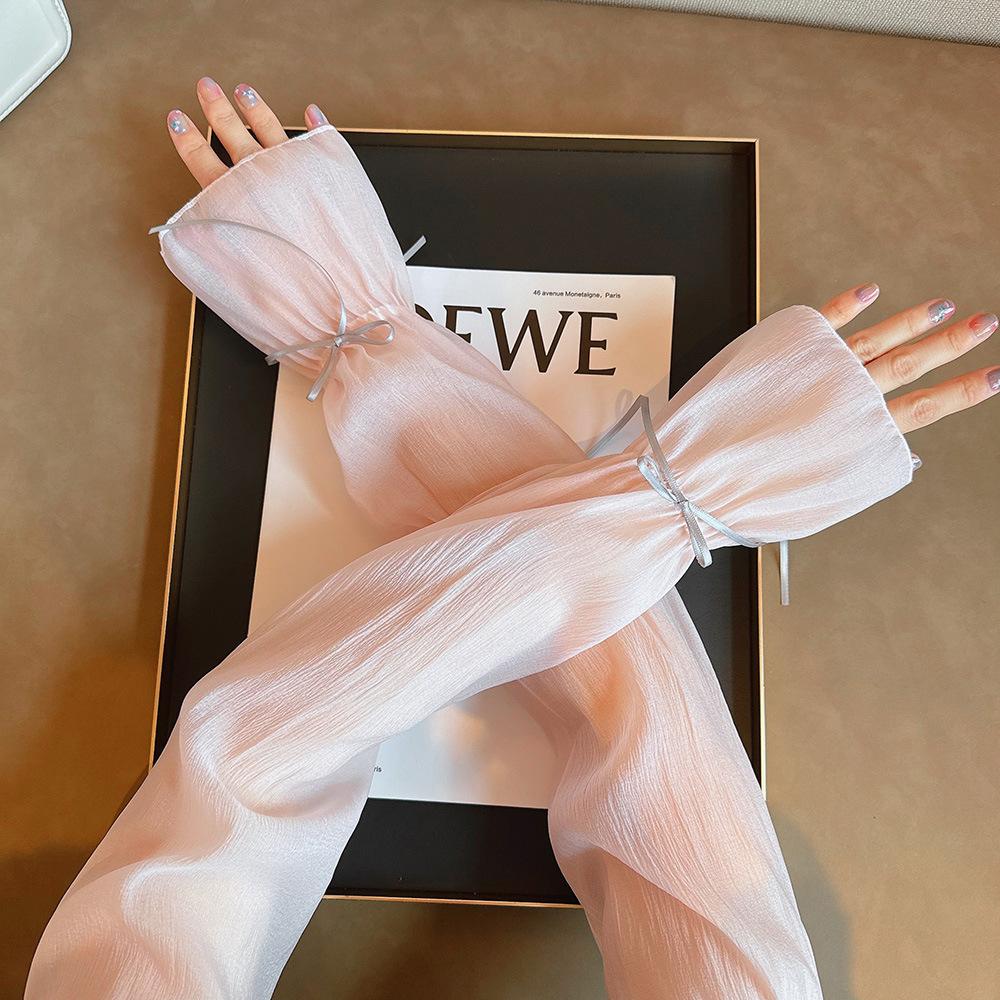 2pcs/set Thin Bow Gauze Sleeves Sun Protection Yarn Arm Sunscreen Covers  Outdoor