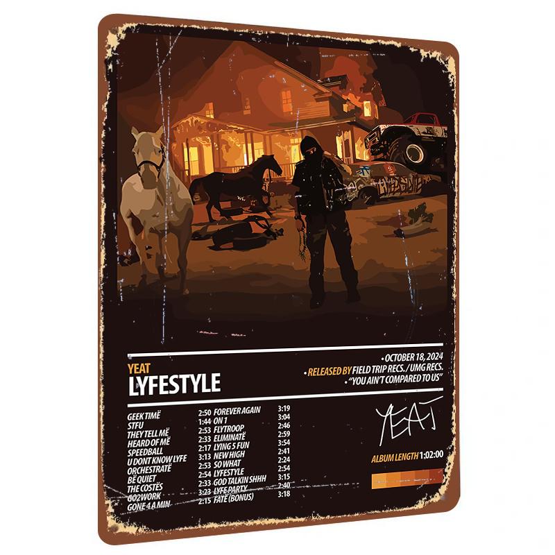 

YEAT LYFESTYLE Album Cover Art Custom Metal Tin Sign Vintage Decor for Music Fans Room Wall Decoration 20x30cm（7.8x11.8inch）